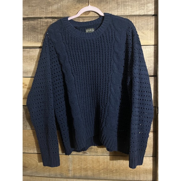 Wonderly Sweaters - Wonderly Navy Blue Cable Knit Open Weave Sweater Women's Size L